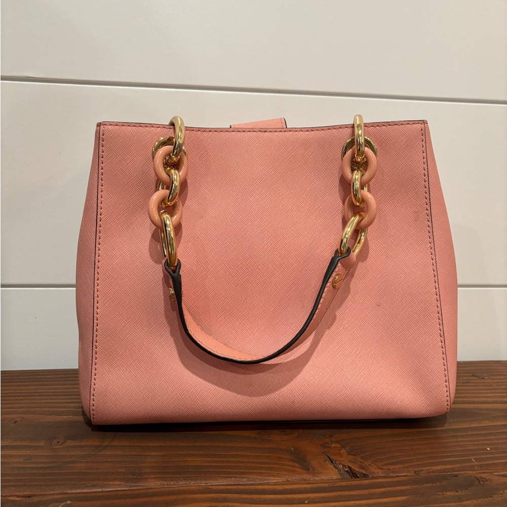 Michael Kors Cynthia Medium Satchel Pale Pink Leather Gold Chain